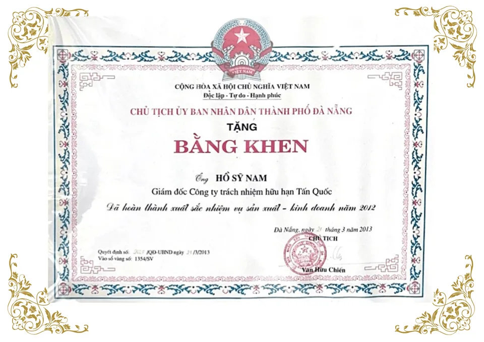 Bằng khen của Chủ tịch UBND TP. Đà Nẵng