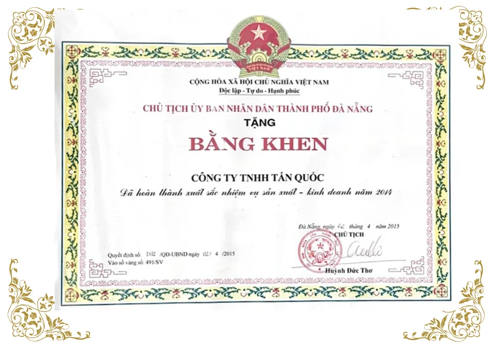 Bằng khen doanh nghiệp tiêu biểu
