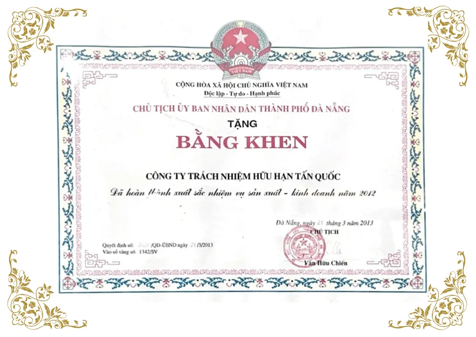 Bằng khen thành tích sản xuất kinh doanh
